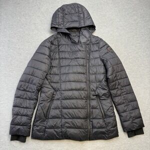 Pajar Jacket Womens Medium Black Puffer Packable Insulated Hood Asymmetrical Zip